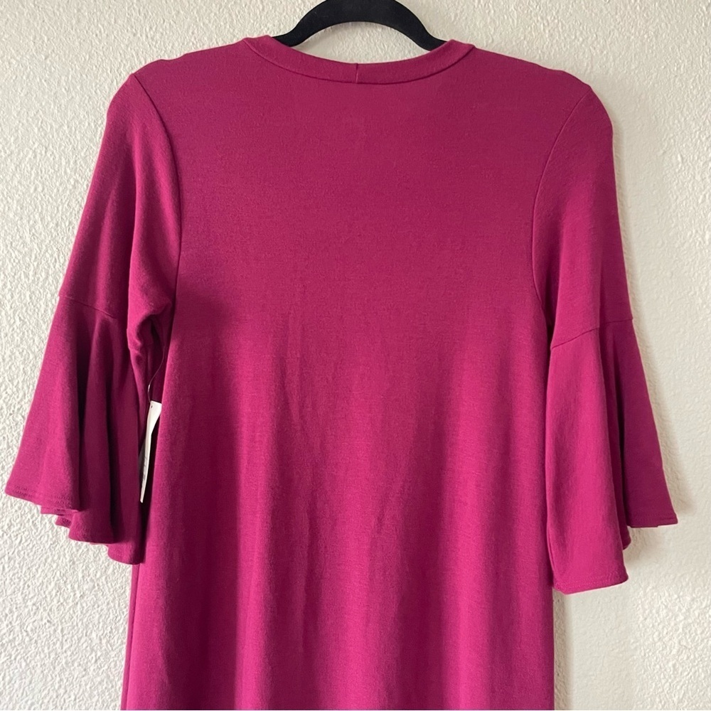 🚨NWT Francesca’s Alya Shirt Dress Womens S Burgundy 3/4 Bell Sleeve Flowy Casual - Picture 9 of 14